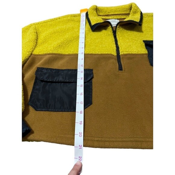 Urban Outfitters Fleece Jacket Crop Cropped Deep Pile 1/2 Zip Yellow/brown M - Picture 6 of 9